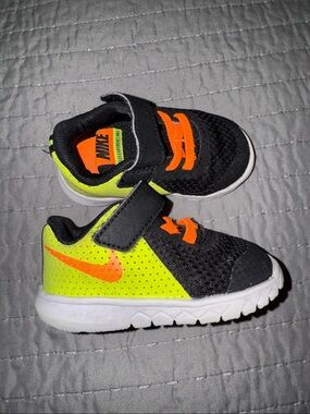 Nike Kids Black and Neon Yellow Sneakers with Orange Swoosh